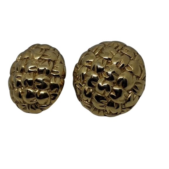 Authentic Givenchy 1980s Gold Weave Dome Statement Earrings - Picture 4 of 6